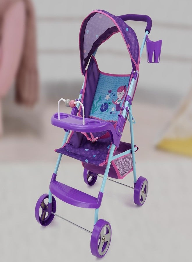 509 Crew : Mermaid Doll Stroller - Kids Pretend Play, Canopy & Cup Holder, Easy Fold Storage & Travel, Fits Dolls Up to 21', Ages 3+ (T715028) - Image 2